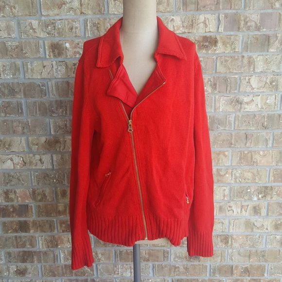 SOLD!! RALPH LAUREN Red Moto Sweater - Size X-Large - Picture 1 of 5